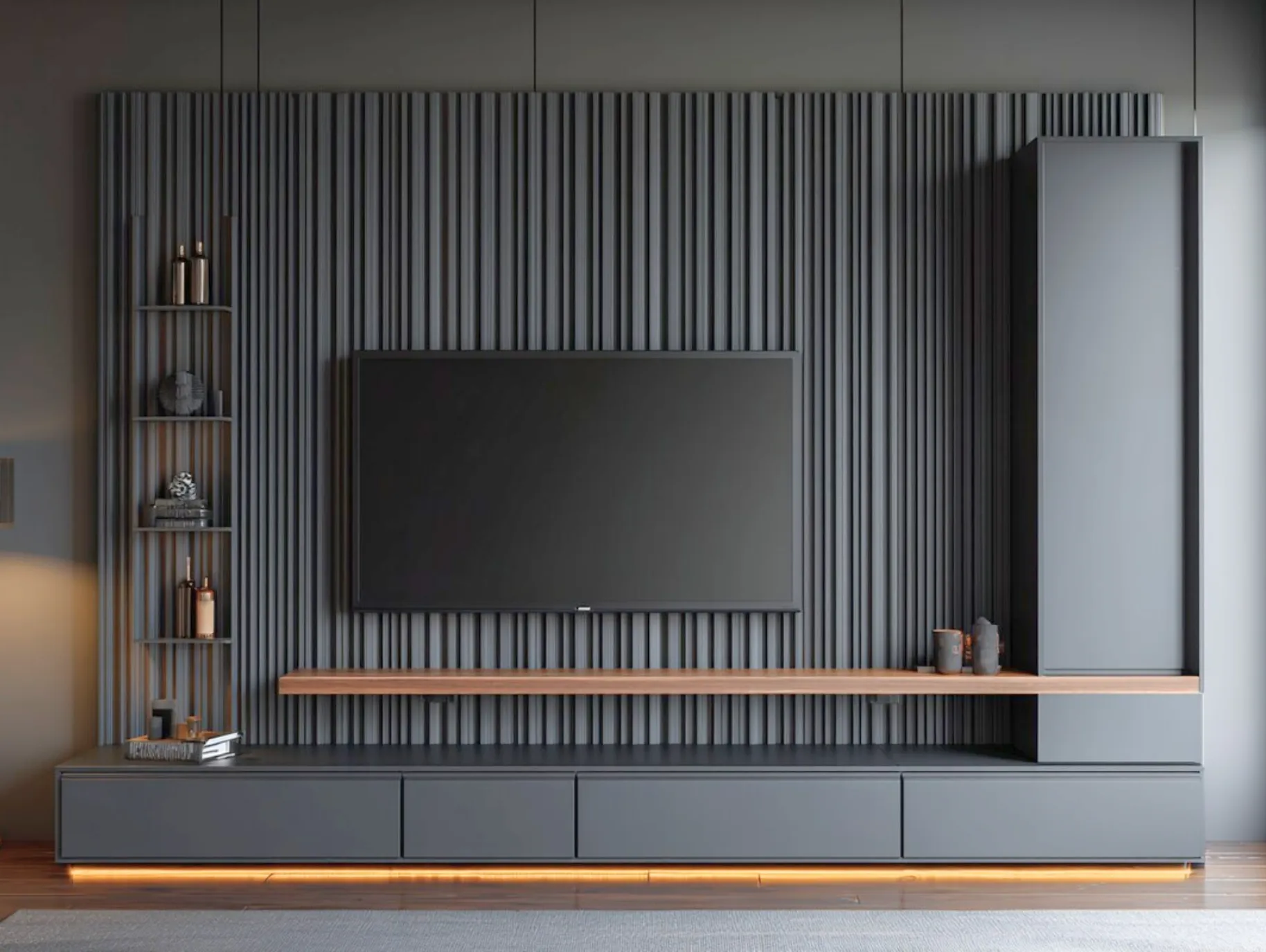 Vertical Slats and Concealed Cabinets